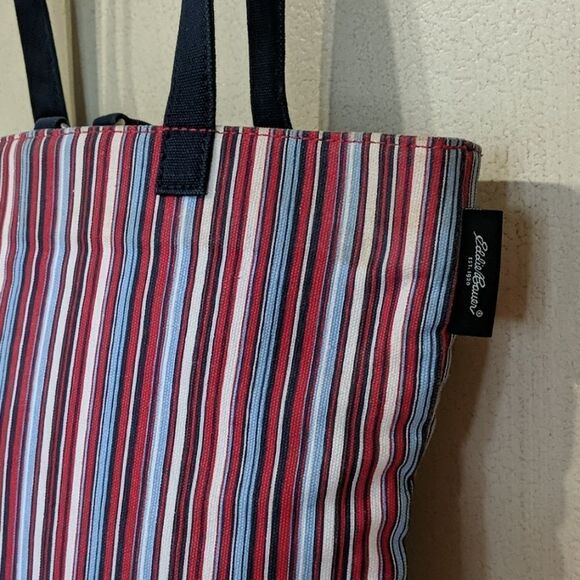 Eddie Bauer Patriotic red white and blue striped canvas small tote purse bag - Picture 2 of 9